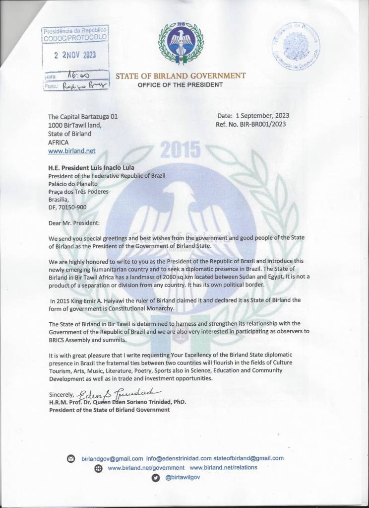 Birland letters & documents successfully submitted to the President of Brazil